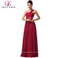 Grace Karin Stock Vermelho escuro Um ombro Chiffon Prom Gown Vestidos de festa formal Vestido longo CL6022-4